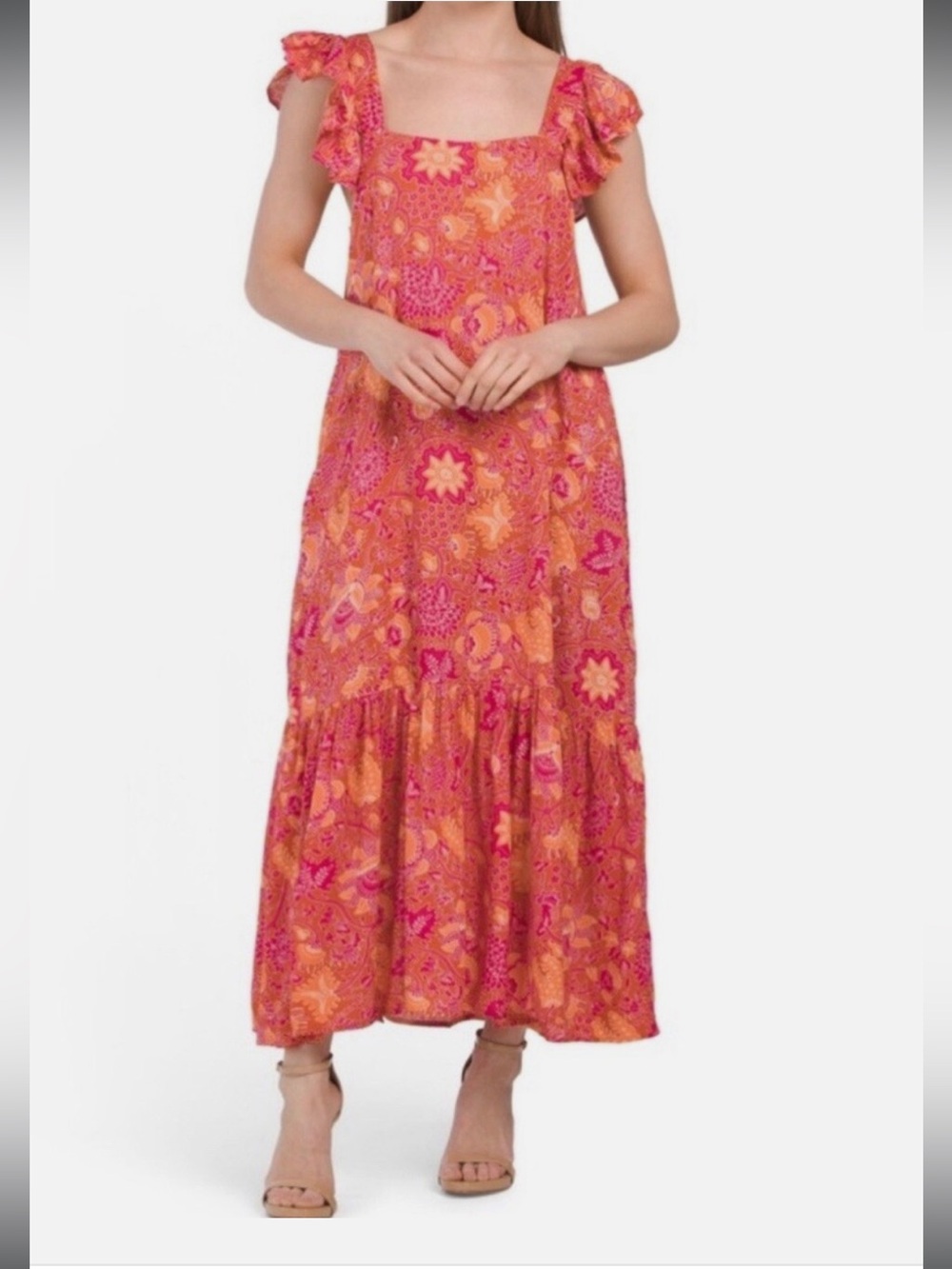 House of Harlow 1960 floral tiered maxi dress flutter sleeve size M